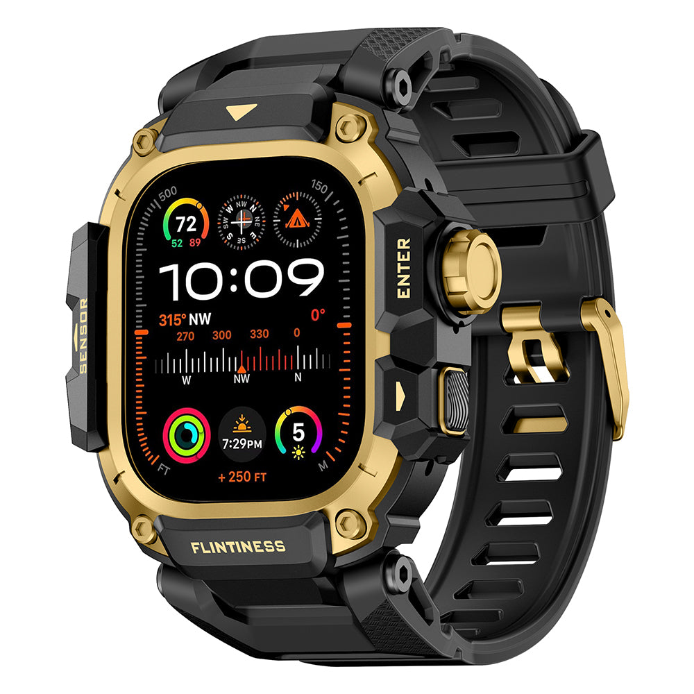 Apple Watch Ultra 49mm Mohseven iWatch Punk Fortress Serisi Kasa Koruyuculu Silikon Kordon Gold