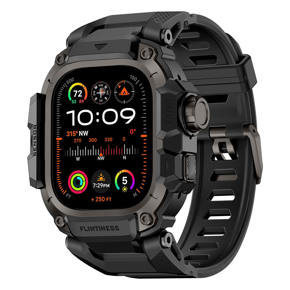Apple Watch Ultra 49mm Mohseven iWatch Punk Fortress Serisi Kasa Koruyuculu Silikon Kordon Siyah