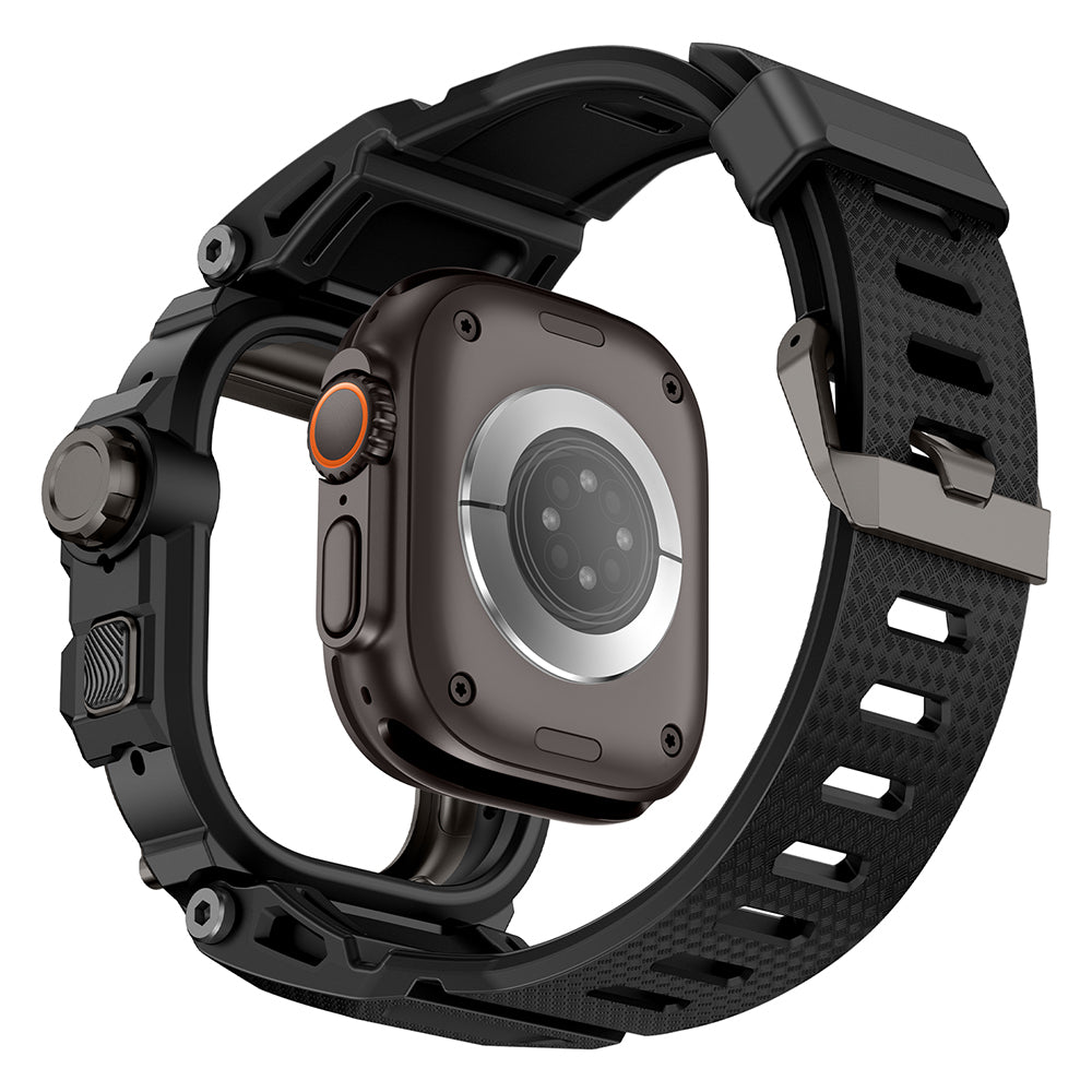 Apple Watch Ultra 49mm Mohseven iWatch Punk Fortress Serisi Kasa Koruyuculu Silikon Kordon Siyah