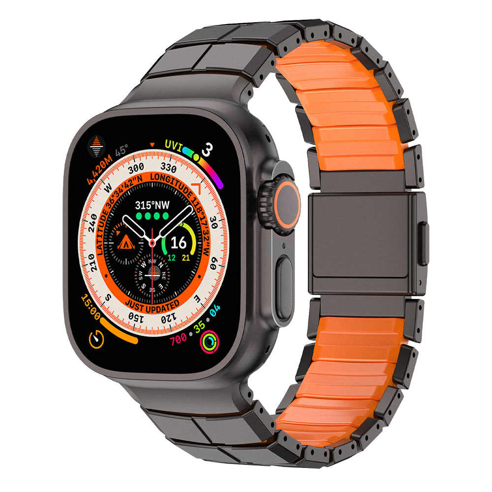 Apple Watch Ultra 49mm Mohseven iWatch Titancore No.1 Metal Kordon Siyah-Turuncu