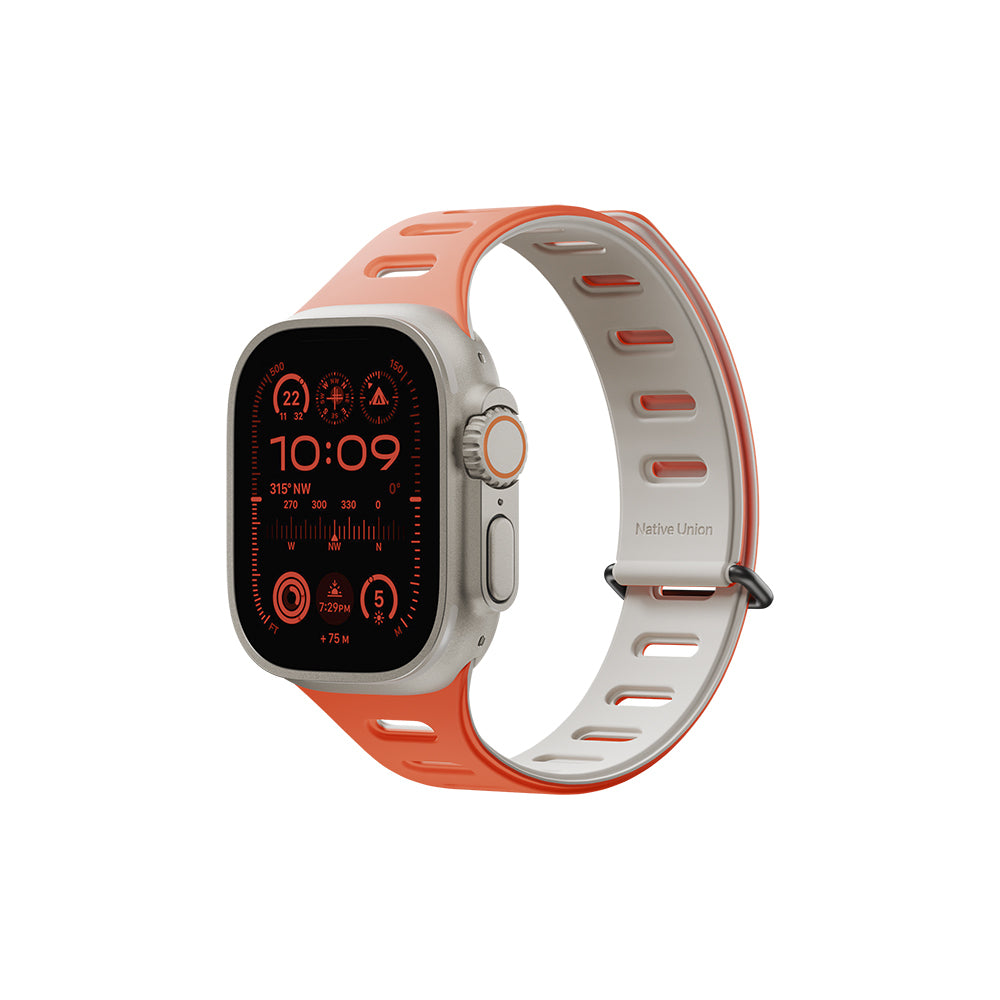 Apple Watch Ultra 49mm Native Union Active Watch Band Serisi Silikon Kordon Turuncu-Gri