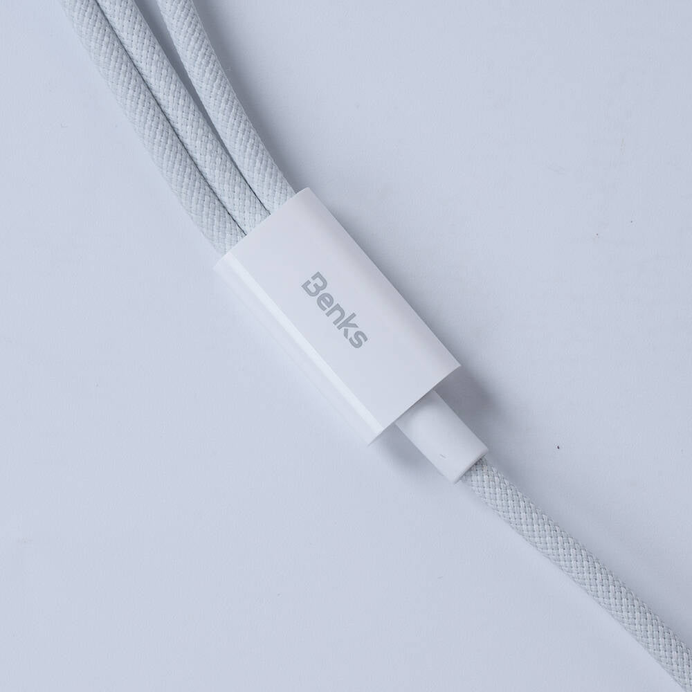 Benks D46 Type-C to Type-C & Type-C & Lightning PD3.0 Örgülü Şarj ve Data Kablosu 100W 1.2 Metre Beyaz