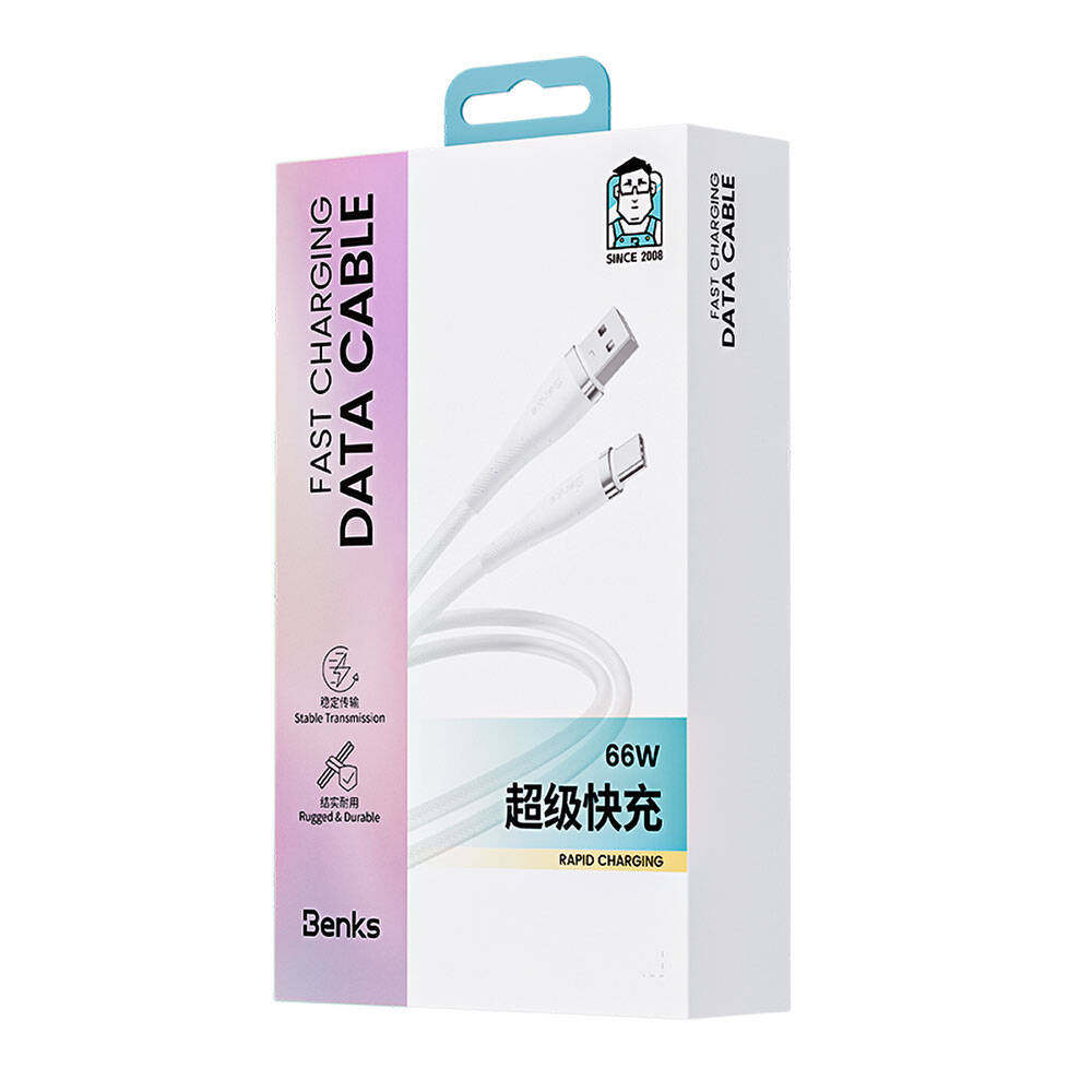 Benks D47 USB-A to Type-C PD 3.0 Örgülü Şarj ve Data Kablosu 66W 1 Metre Beyaz