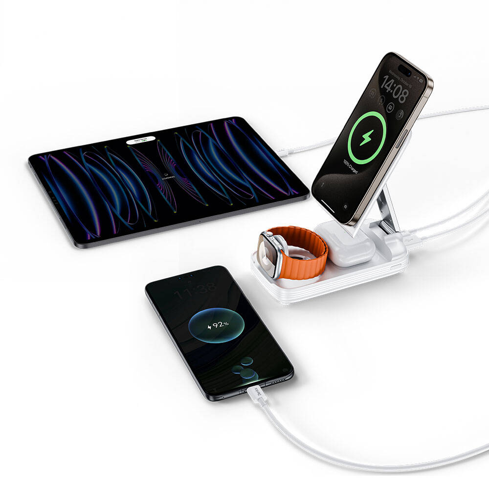 Benks MP13 5in1 Dijital LED Göstergeli Katlanabilir Kablosuz Şarj Standlı Powerbank 15W 10000mAh - enzaksesuar