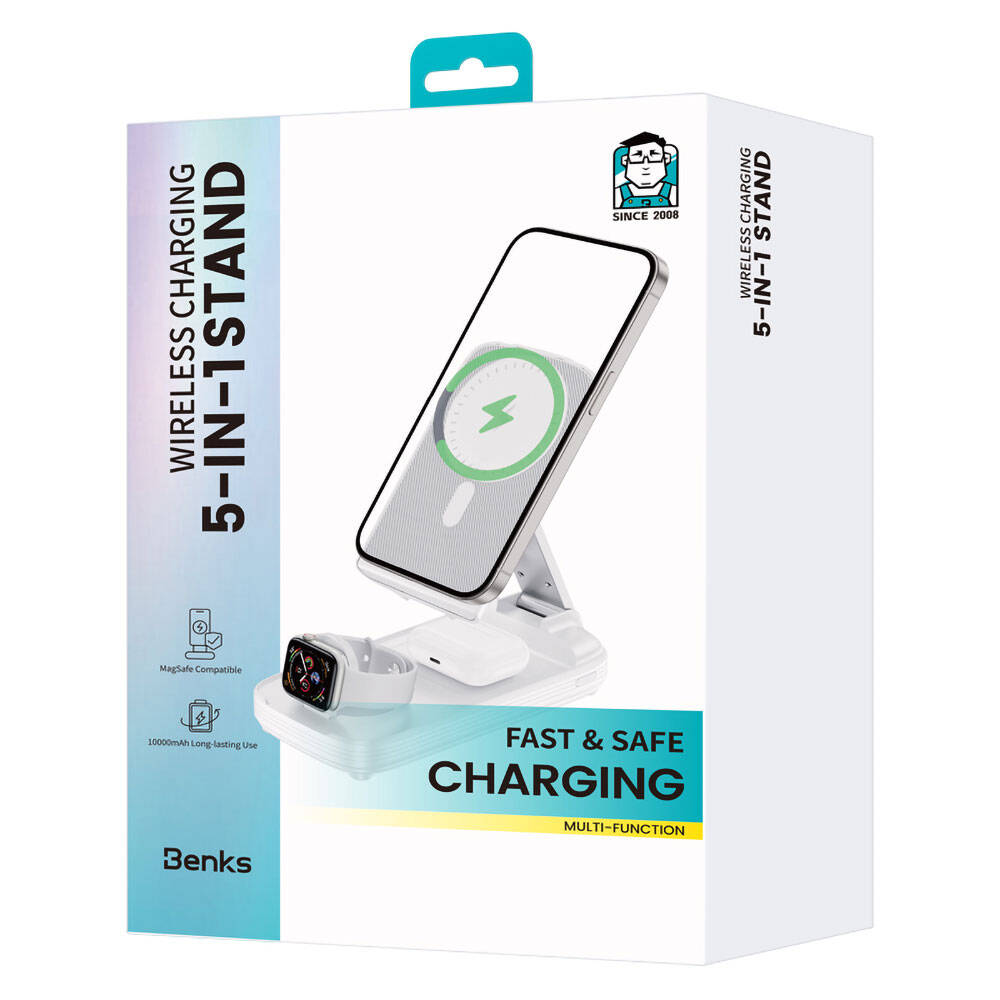 Benks MP13 5in1 Dijital LED Göstergeli Katlanabilir Kablosuz Şarj Standlı Powerbank 15W 10000mAh - enzaksesuar