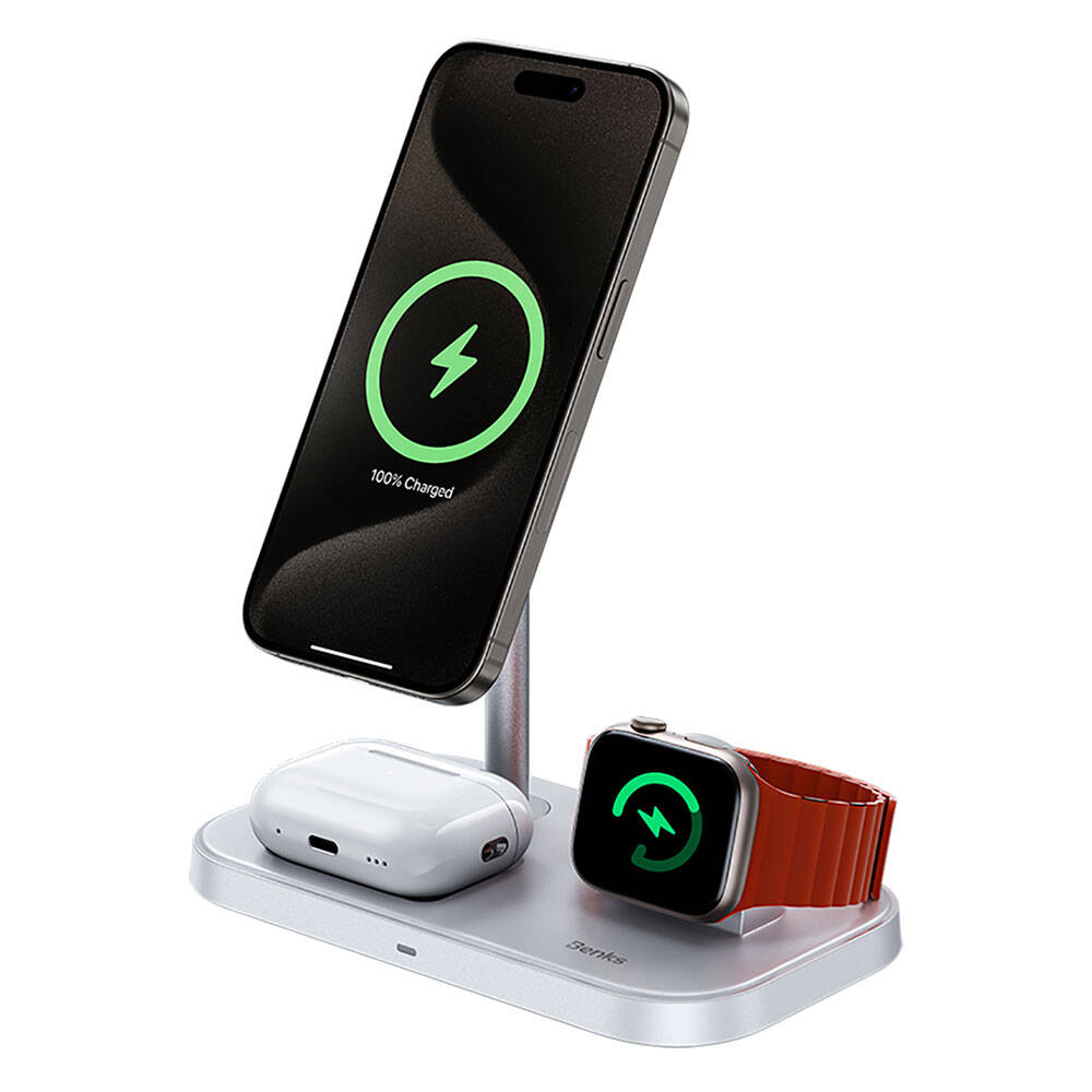 Benks W16 3in1 Telefon&Akıllı Saat&Kulaklık Kablosuz Şarj Standı Beyaz