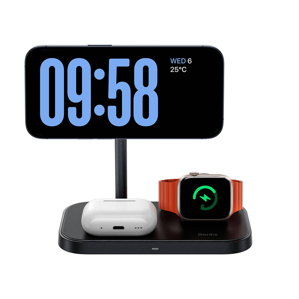 Benks W16 3in1 Telefon&Akıllı Saat&Kulaklık Kablosuz Şarj Standı Beyaz