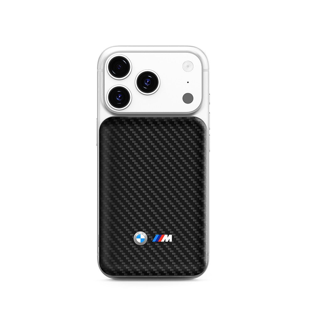BMW Orjinal Lisanslı PU Karbon Tasarımlı Led Işık Göstergeli Magnetik Powerbank 5000mAh Siyah