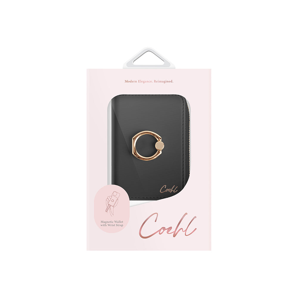 Coehl Mirelle Serisi Fermuar Bölmeli Ring Standlı Magnetik Kartlık Siyah