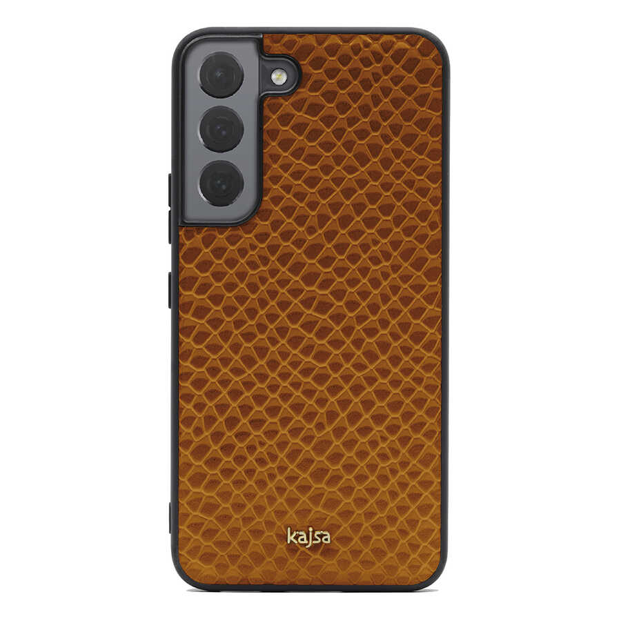 Galaxy S22 Plus Kılıf Kajsa Pearl Pattern Hakiki Deri Kılıf Kahverengi