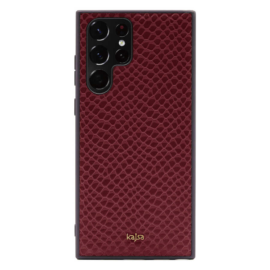 Galaxy S22 Ultra Kılıf Kajsa Pearl Pattern Hakiki Deri Kılıf Siyah