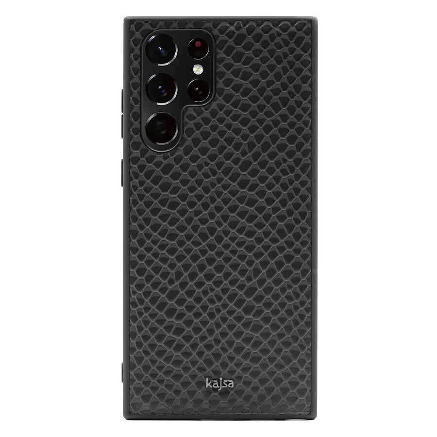 Galaxy S22 Ultra Kılıf Kajsa Pearl Pattern Hakiki Deri Kılıf Siyah
