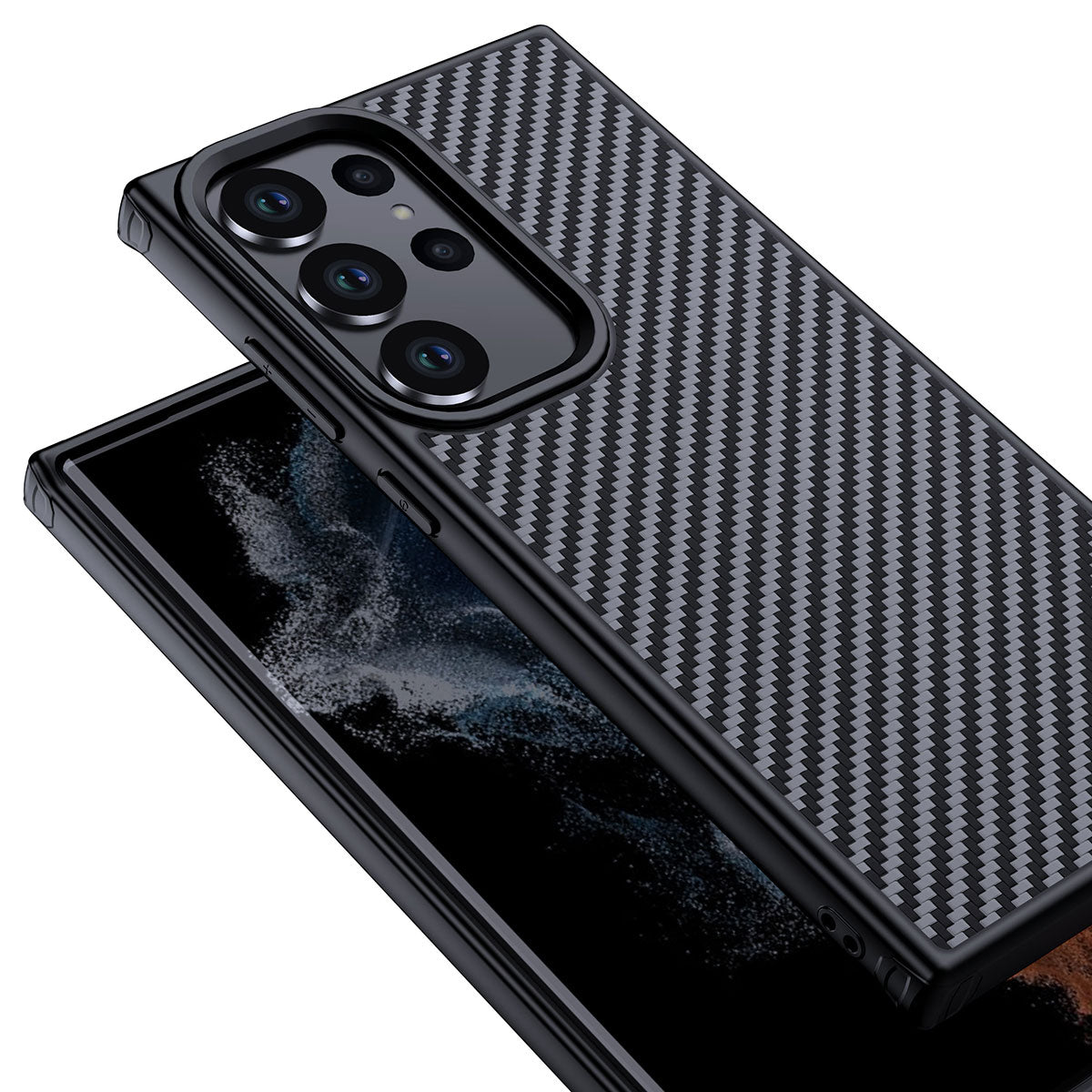 Galaxy S23 Ultra Kılıf Aramid Karbon Fiber Magsafe Özellikli Wlons Radison Kılıf Siyah