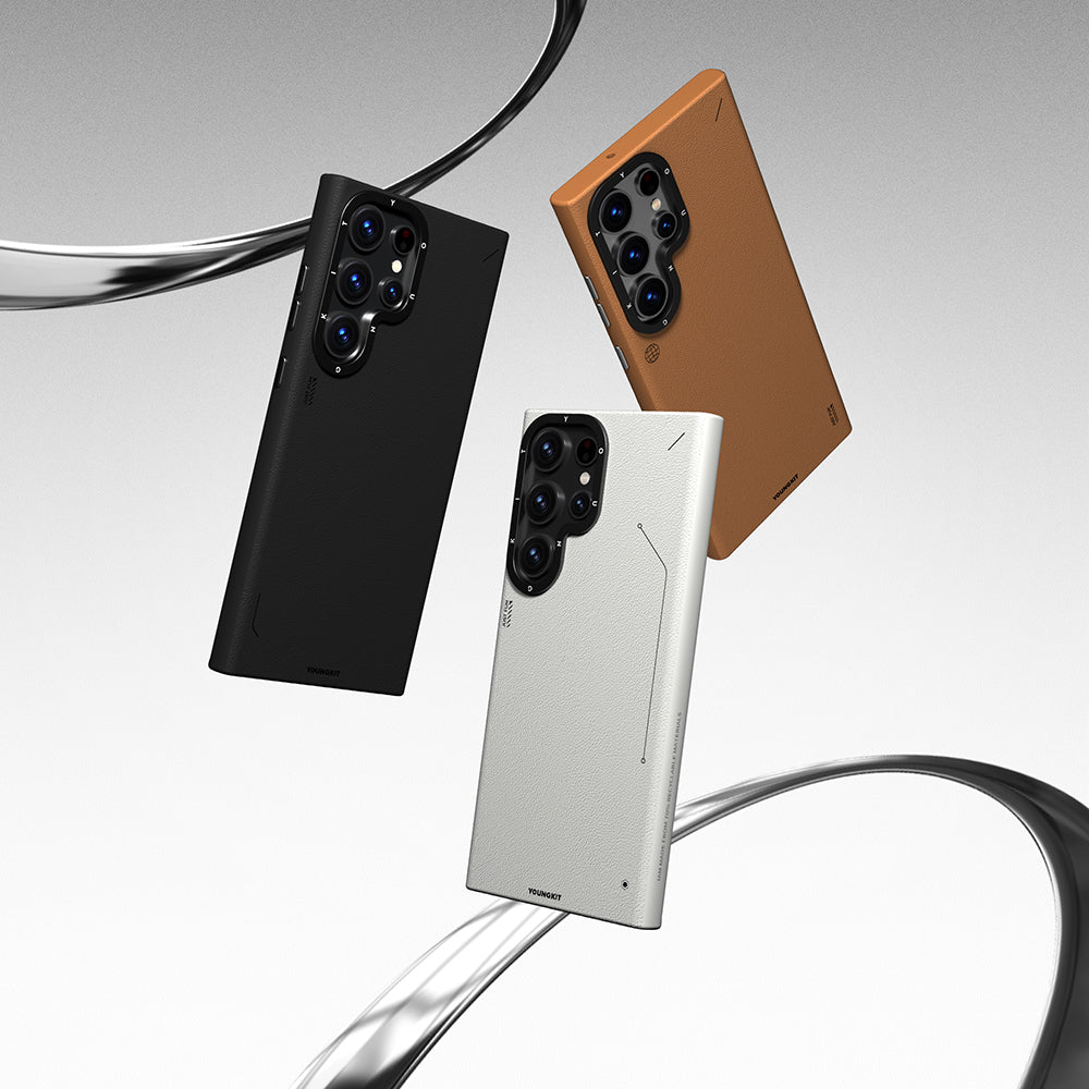 Galaxy S23 Ultra Kılıf Magsafe Şarj Özellikli Basit Mat Deri Desenli Youngkit Tech Fashion Serisi Kapak Siyah