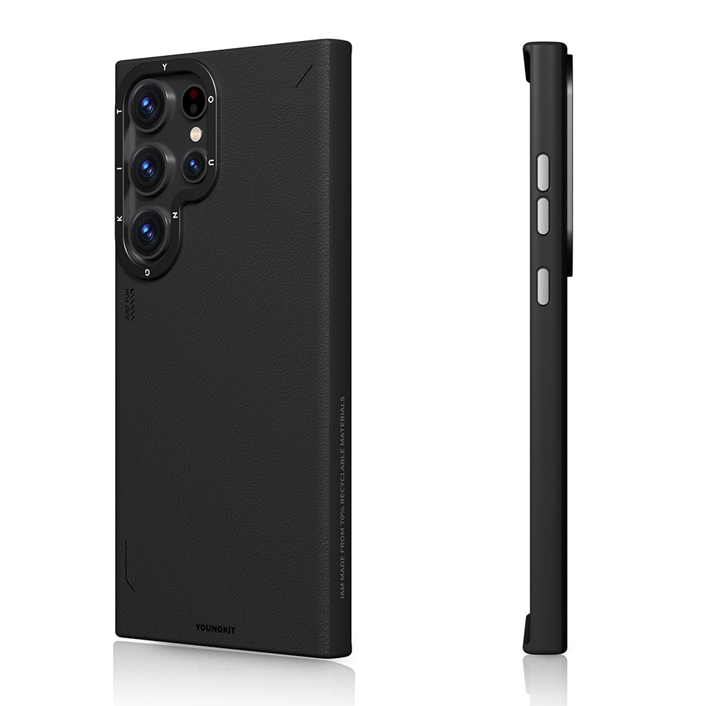 Galaxy S23 Ultra Kılıf Magsafe Şarj Özellikli Basit Mat Deri Desenli Youngkit Tech Fashion Serisi Kapak Siyah