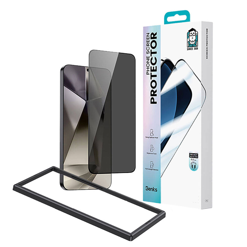 Galaxy S24 Benks Ultra Shield 0.3mm Privacy Ekran Koruyucu + Kolay Uygulama Aparatlı Siyah