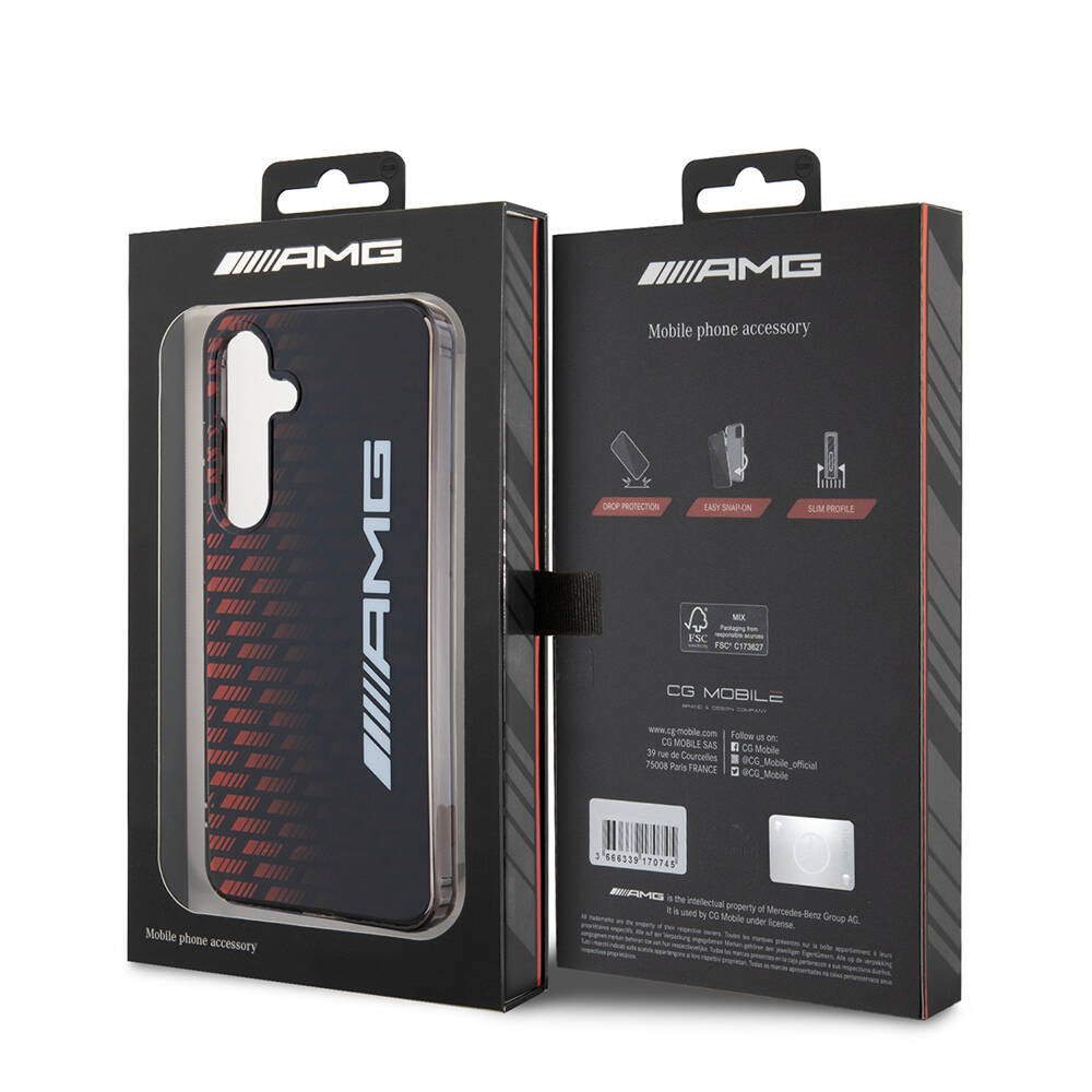 Galaxy S24 Kılıf AMG Orjinal Lisanslı Çift Katmanlı Büyük Logolu Dörtgen Şerit Desenli Kılıf Siyah