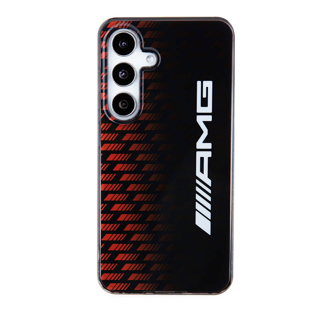 Galaxy S24 Kılıf AMG Orjinal Lisanslı Çift Katmanlı Büyük Logolu Dörtgen Şerit Desenli Kılıf Siyah