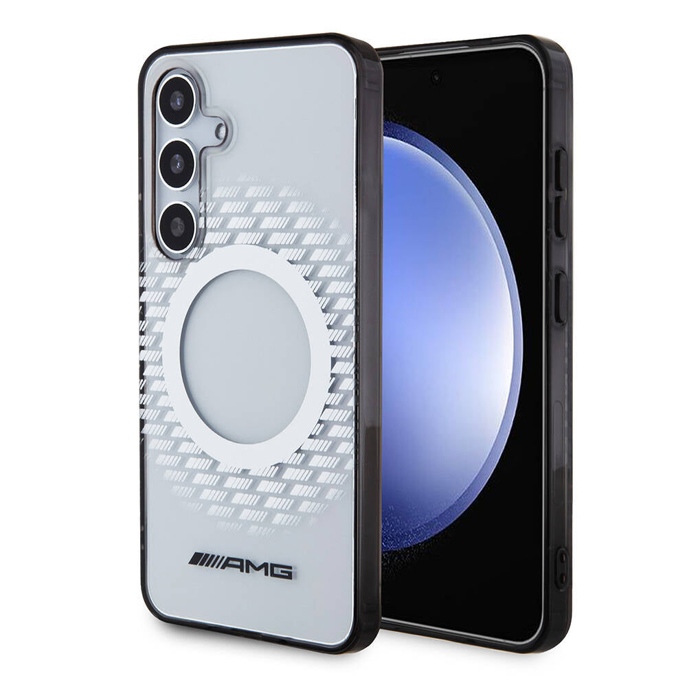 Galaxy S24 Kılıf AMG Orjinal Lisanslı Magsafe Şarj Özellikli Eşkenar Dörtgen Desenli Transparan Kılıf Renksiz