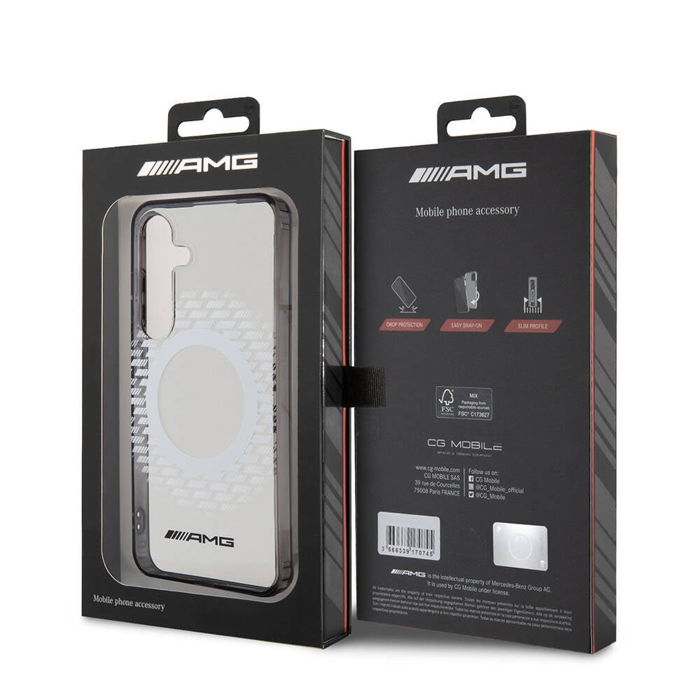 Galaxy S24 Kılıf AMG Orjinal Lisanslı Magsafe Şarj Özellikli Eşkenar Dörtgen Desenli Transparan Kılıf Renksiz