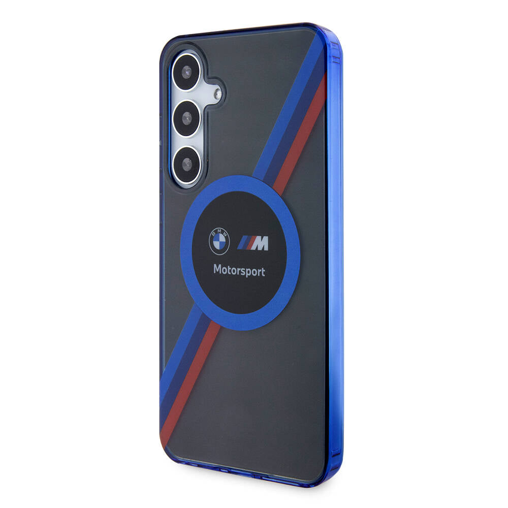 Galaxy S24 Kılıf BMW Orjinal Lisanslı M Logolu Üç Renk Çizgili Motorsport Circle Kılıf Siyah