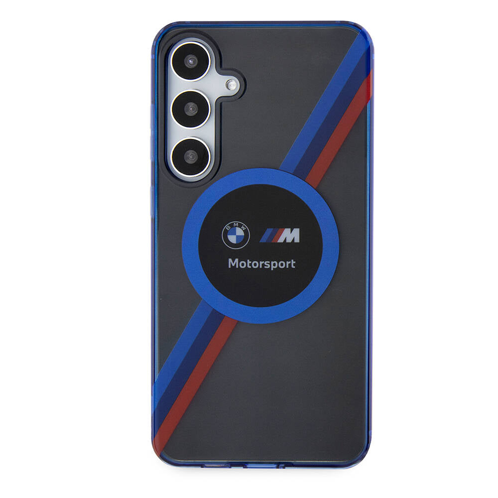 Galaxy S24 Kılıf BMW Orjinal Lisanslı M Logolu Üç Renk Çizgili Motorsport Circle Kılıf Siyah