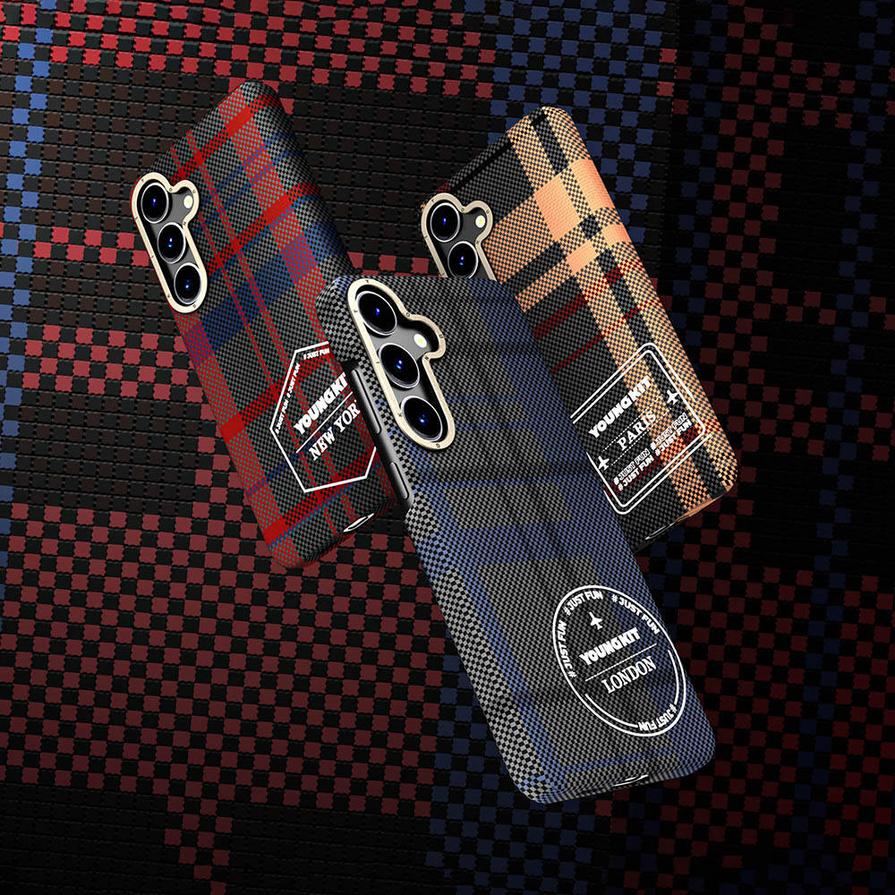 Galaxy S24 Kılıf Ekose Desenli Youngkit Gezhi Serisi Kılıf Mavi