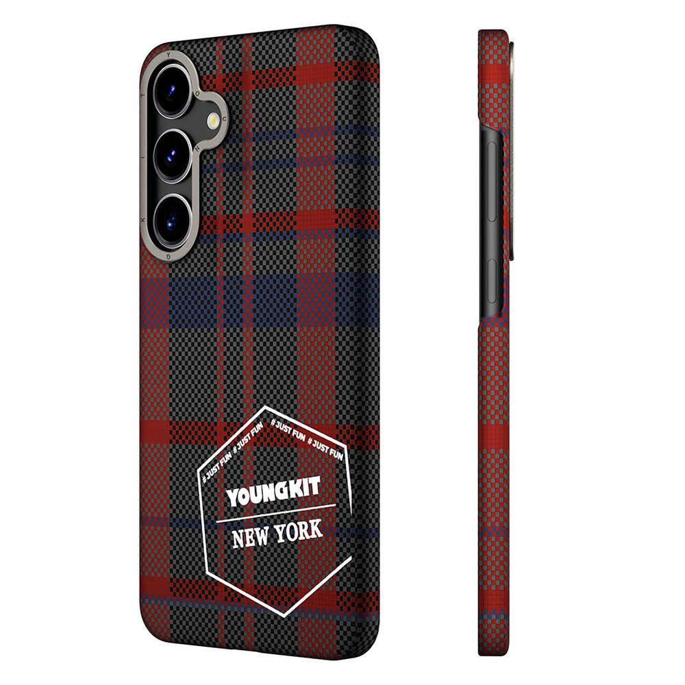Galaxy S24 Kılıf Ekose Desenli Youngkit Gezhi Serisi Kılıf Kırmızı