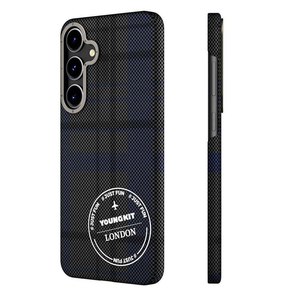 Galaxy S24 Kılıf Ekose Desenli Youngkit Gezhi Serisi Kılıf Mavi