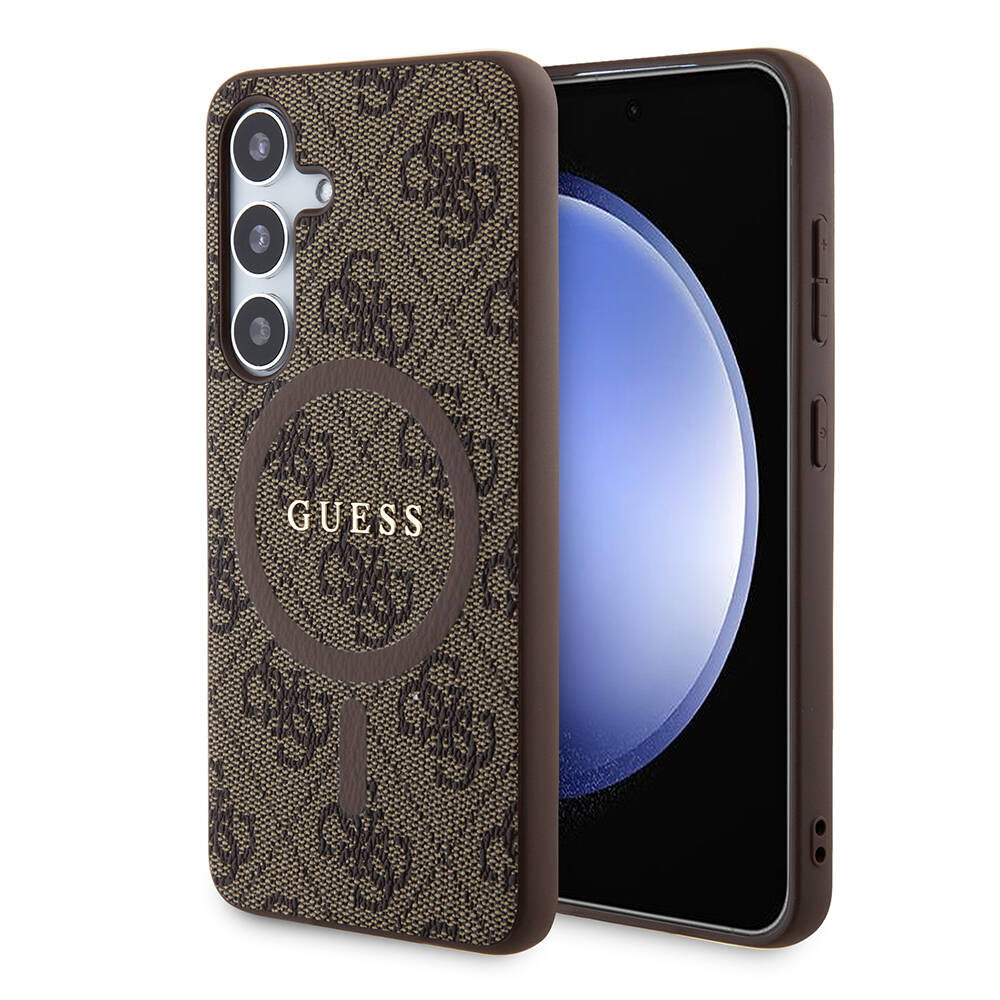 Galaxy S24 Kılıf Guess Orjinal Lisanslı Magsafe Şarj Özellikli PU Halkalı 4G Desenli Yazı Logolu Kapak Siyah