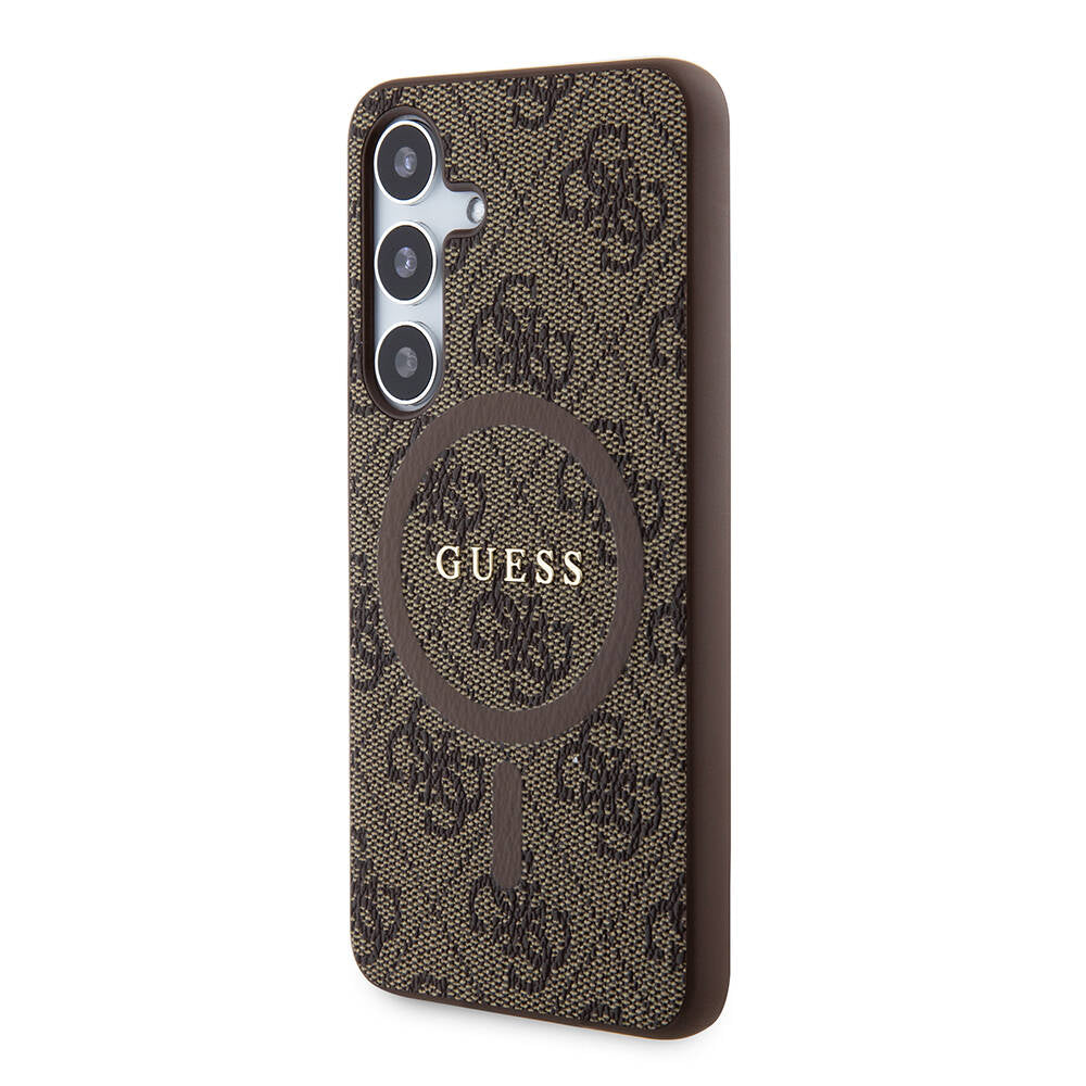 Galaxy S24 Kılıf Guess Orjinal Lisanslı Magsafe Şarj Özellikli PU Halkalı 4G Desenli Yazı Logolu Kapak Siyah