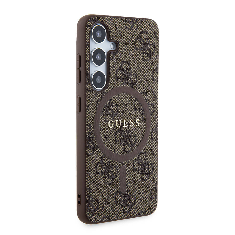 Galaxy S24 Kılıf Guess Orjinal Lisanslı Magsafe Şarj Özellikli PU Halkalı 4G Desenli Yazı Logolu Kapak Siyah
