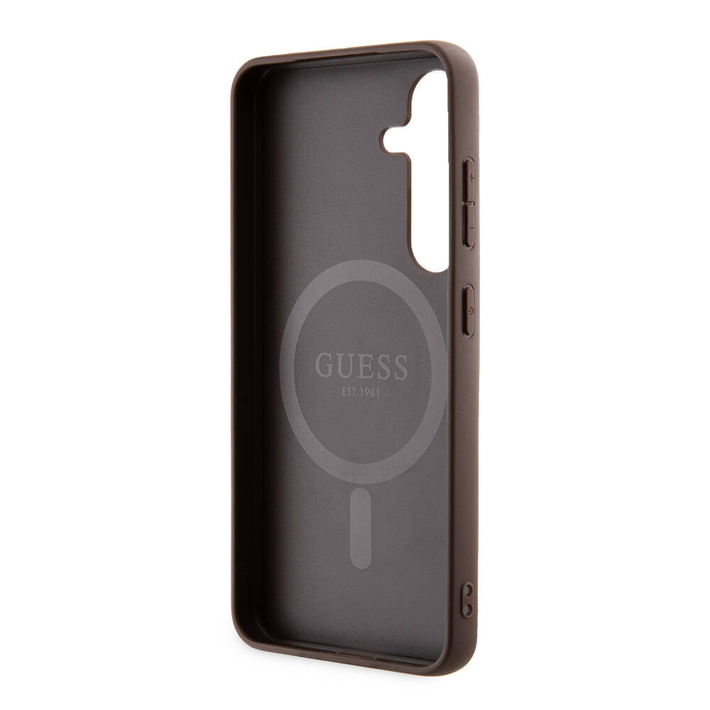 Galaxy S24 Kılıf Guess Orjinal Lisanslı Magsafe Şarj Özellikli PU Halkalı 4G Desenli Yazı Logolu Kapak Siyah