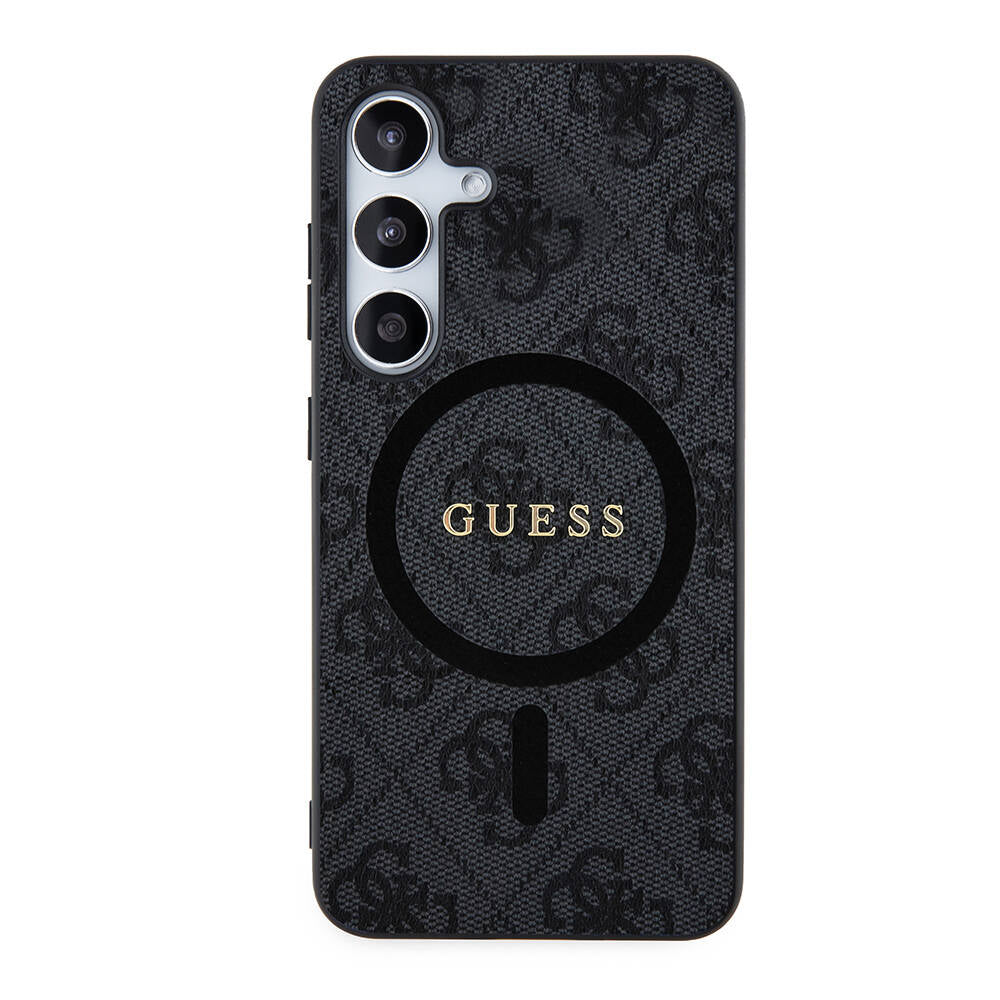 Galaxy S24 Kılıf Guess Orjinal Lisanslı Magsafe Şarj Özellikli PU Halkalı 4G Desenli Yazı Logolu Kapak Siyah