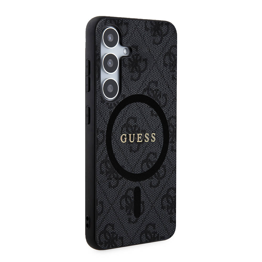 Galaxy S24 Kılıf Guess Orjinal Lisanslı Magsafe Şarj Özellikli PU Halkalı 4G Desenli Yazı Logolu Kapak Kahverengi