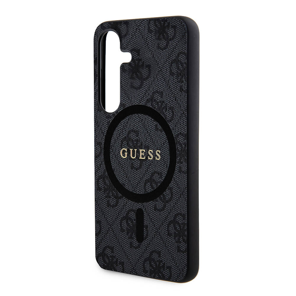 Galaxy S24 Kılıf Guess Orjinal Lisanslı Magsafe Şarj Özellikli PU Halkalı 4G Desenli Yazı Logolu Kapak Siyah