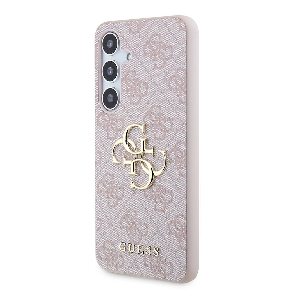 Galaxy S24 Kılıf Guess Orjinal Lisanslı PU Deri Yazı ve 4G Metal Logolu Desenli Kapak Siyah