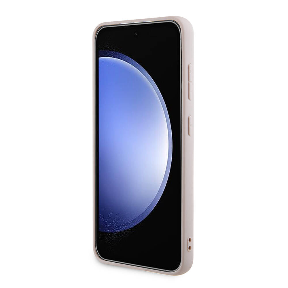 Galaxy S24 Kılıf Guess Orjinal Lisanslı PU Deri Yazı ve 4G Metal Logolu Desenli Kapak Siyah
