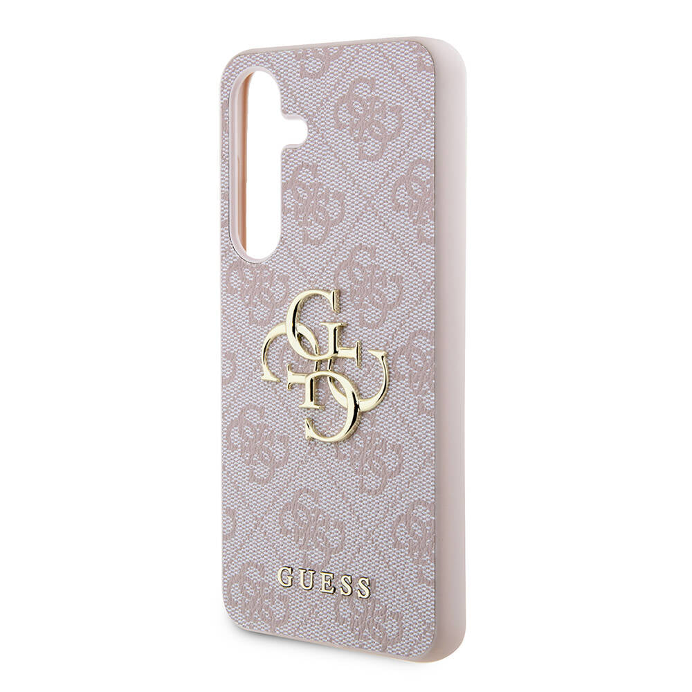 Galaxy S24 Kılıf Guess Orjinal Lisanslı PU Deri Yazı ve 4G Metal Logolu Desenli Kapak Siyah