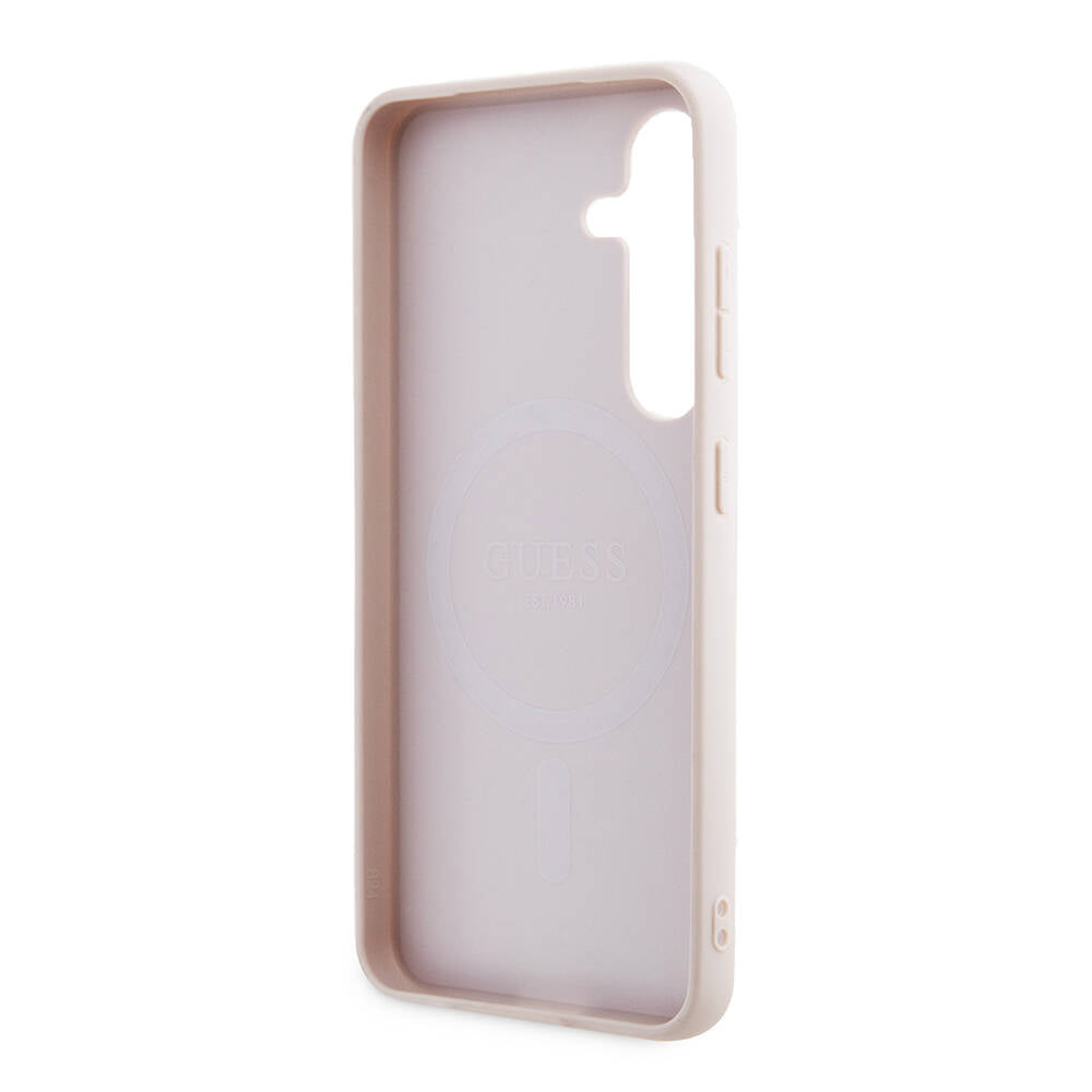 Galaxy S24 Kılıf Guess Orjinal Lisanslı PU Deri Yazı ve 4G Metal Logolu Desenli Kapak Siyah