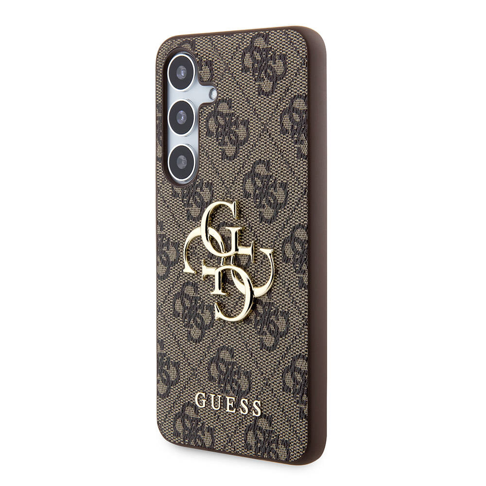 Galaxy S24 Kılıf Guess Orjinal Lisanslı PU Deri Yazı ve 4G Metal Logolu Desenli Kapak Siyah