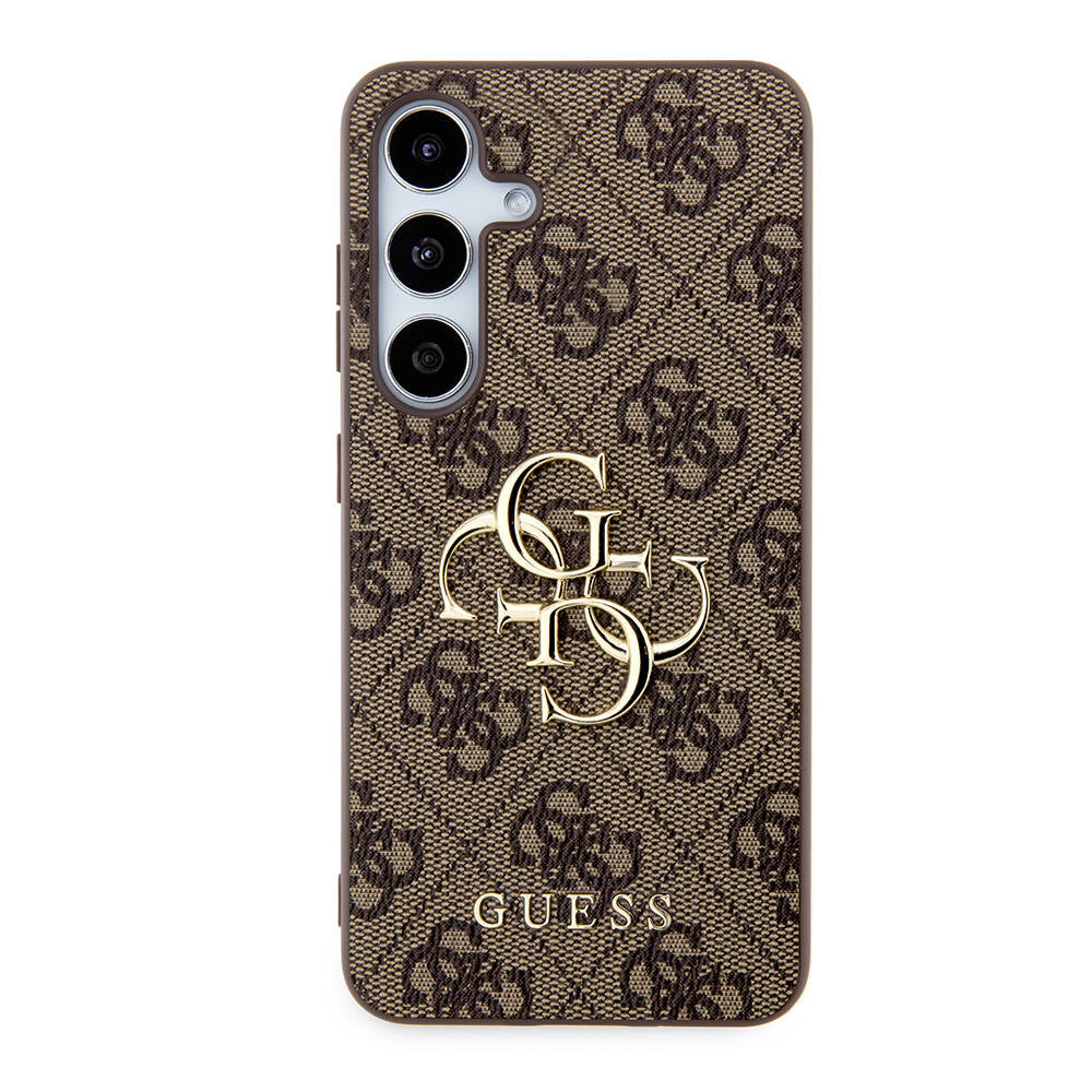 Galaxy S24 Kılıf Guess Orjinal Lisanslı PU Deri Yazı ve 4G Metal Logolu Desenli Kapak Siyah
