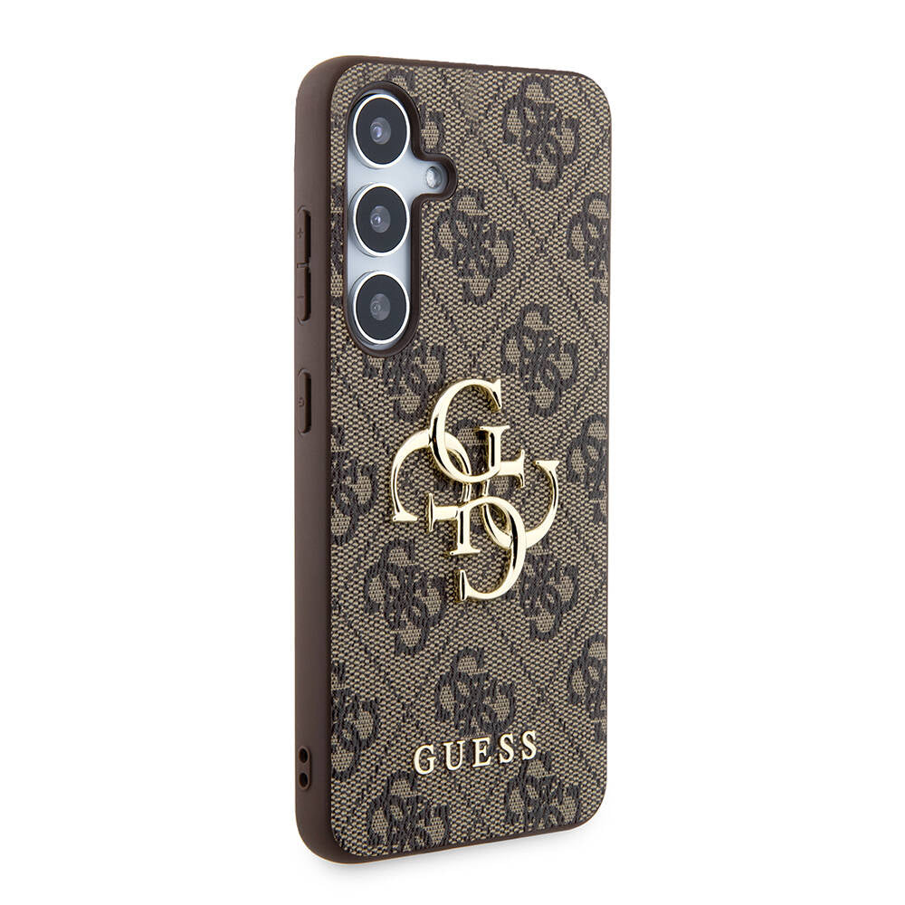 Galaxy S24 Kılıf Guess Orjinal Lisanslı PU Deri Yazı ve 4G Metal Logolu Desenli Kapak Siyah