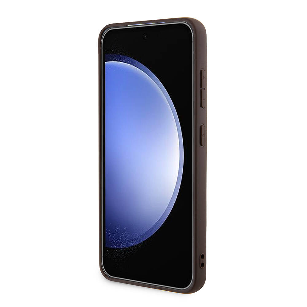 Galaxy S24 Kılıf Guess Orjinal Lisanslı PU Deri Yazı ve 4G Metal Logolu Desenli Kapak Siyah