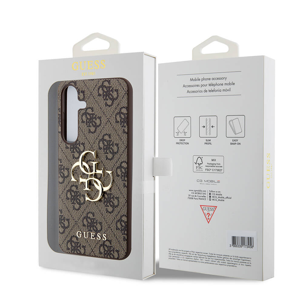 Galaxy S24 Kılıf Guess Orjinal Lisanslı PU Deri Yazı ve 4G Metal Logolu Desenli Kapak Siyah