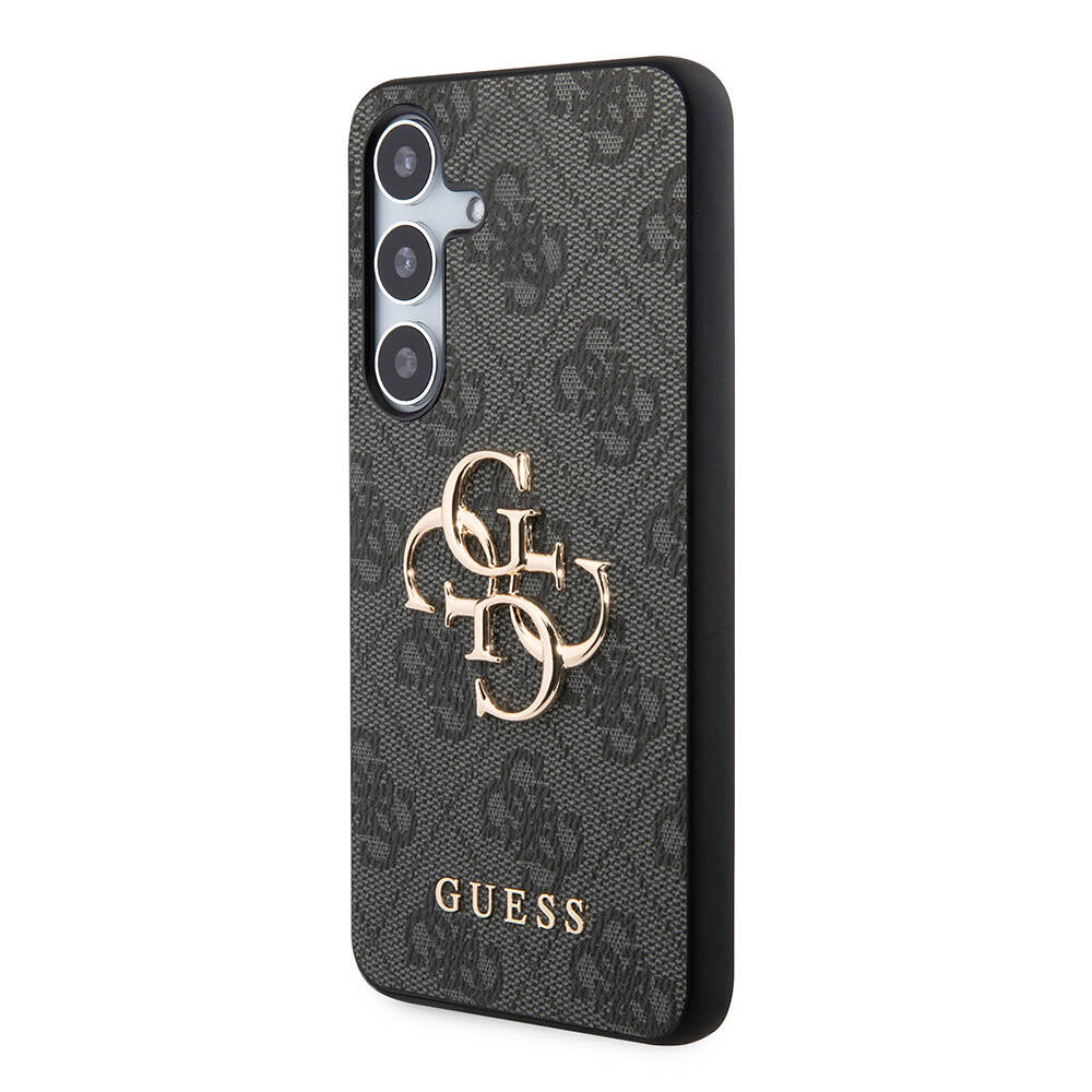 Galaxy S24 Kılıf Guess Orjinal Lisanslı PU Deri Yazı ve 4G Metal Logolu Desenli Kapak Siyah