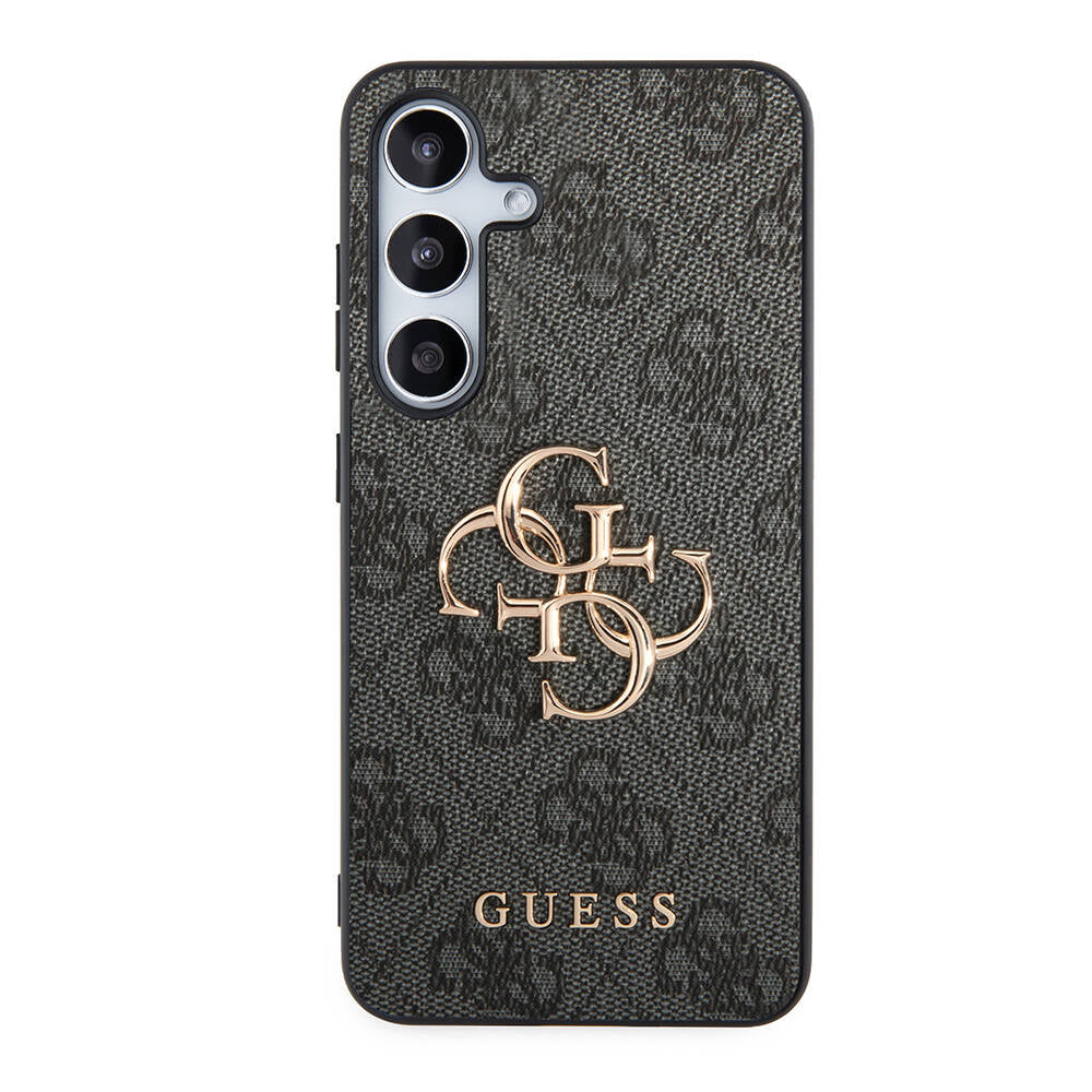 Galaxy S24 Kılıf Guess Orjinal Lisanslı PU Deri Yazı ve 4G Metal Logolu Desenli Kapak Siyah
