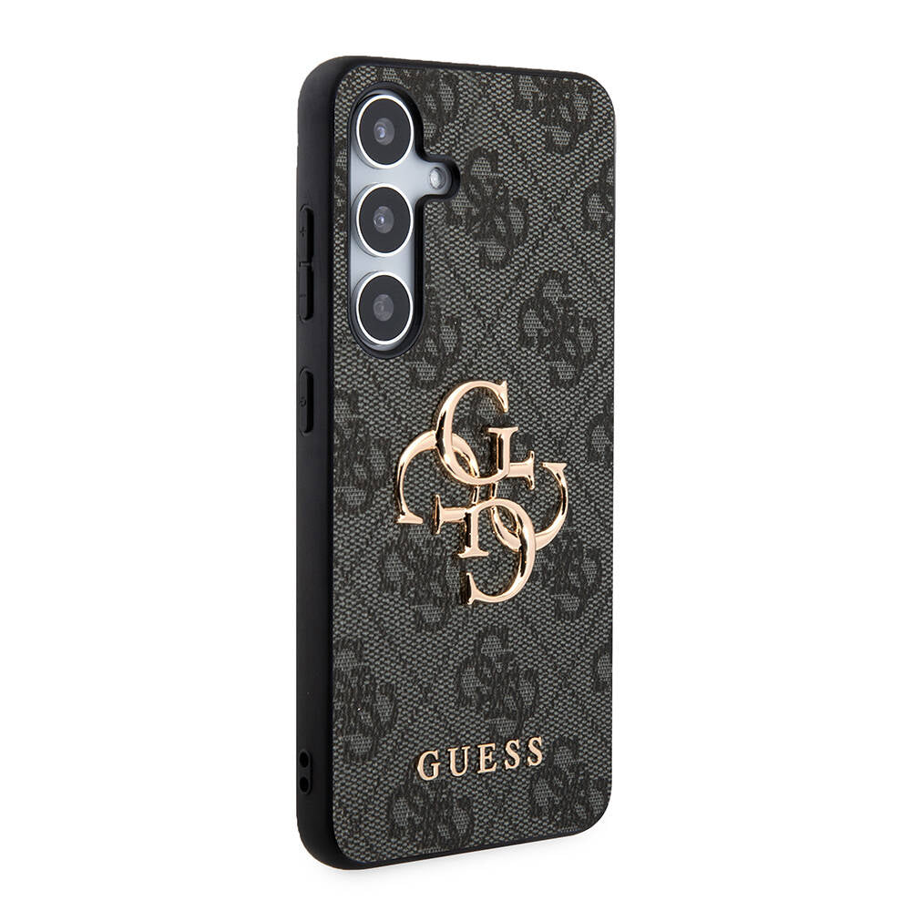 Galaxy S24 Kılıf Guess Orjinal Lisanslı PU Deri Yazı ve 4G Metal Logolu Desenli Kapak Siyah
