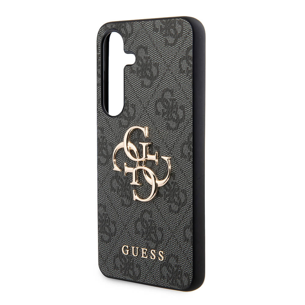 Galaxy S24 Kılıf Guess Orjinal Lisanslı PU Deri Yazı ve 4G Metal Logolu Desenli Kapak Siyah