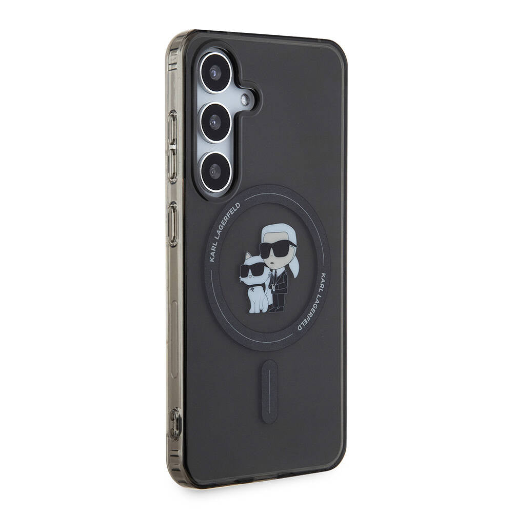 Galaxy S24 Kılıf Karl Lagerfeld Orjinal Lisanslı Magsafe Şarj Özellikli Karl & Choupette IML Baskılı Kılıf Siyah